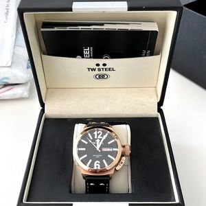 Rose color with black band. Very good condition. All paperwork and box